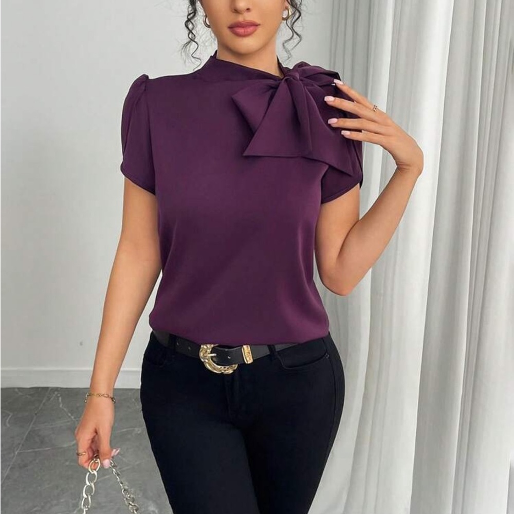 Elegant Purple  Bow Detail Women's Top